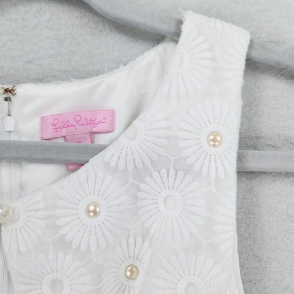 Lilly Pulitzer Dress Womens 12 Resort White Nicci Pinwheel Organza Floral Lace - Picture 3 of 16